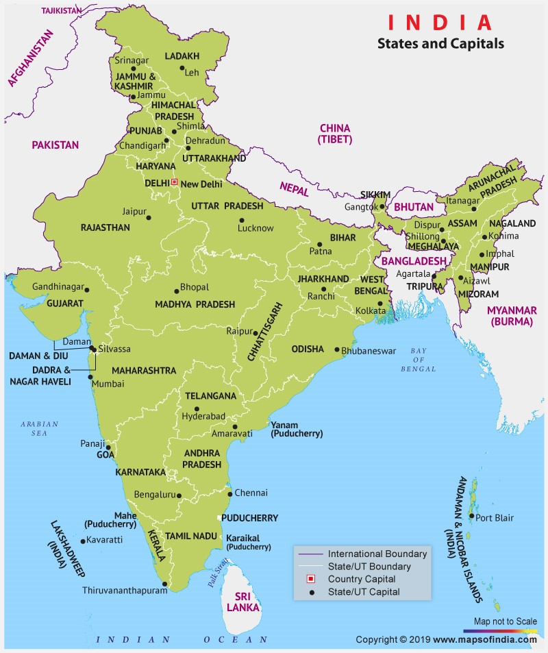indian state capitals ordered from north to south