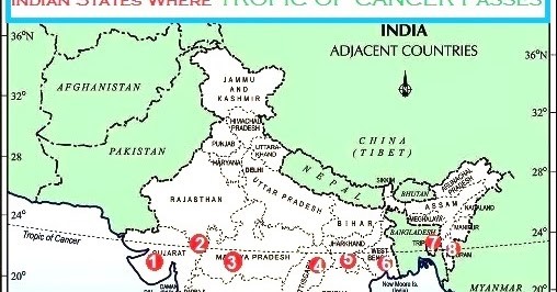 tropic of cancer in india map hd Tropic Of Cancer And The Indian States It Passes Through tropic of cancer in india map hd