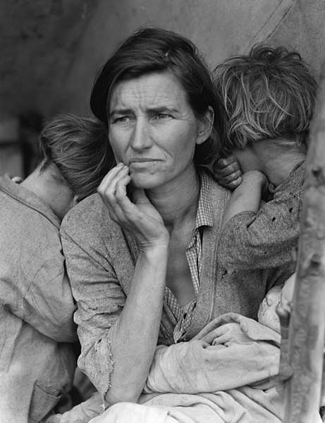 migrant mother photograph of Dorothea Lange depicting Florence Thompson with her children during the great depression