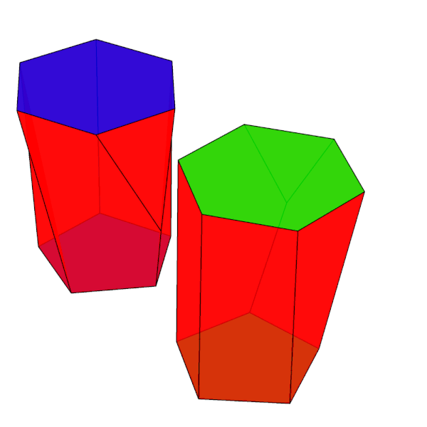 animation demonstrating scutoid shape and how two scutoids fit into each other.