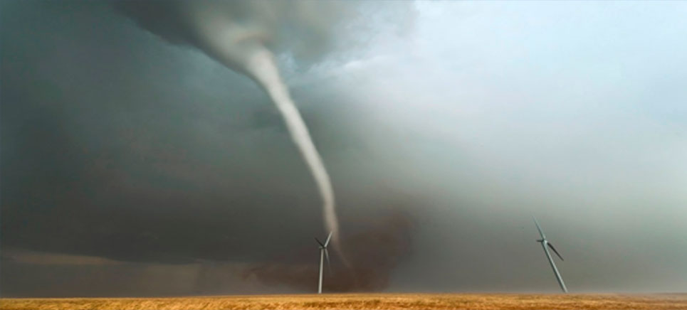 a tornado funnel touching ground